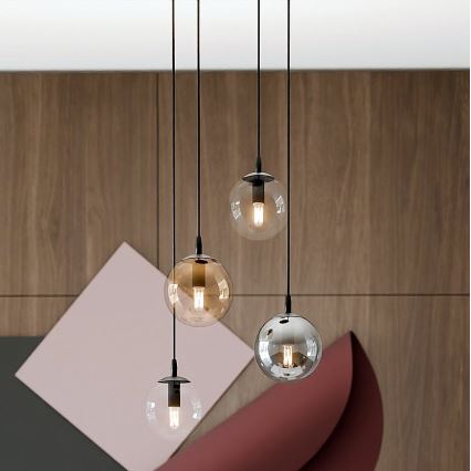 Candeeiro suspenso COSMO 4xE14/10W/230V diâmetro 40 cm preto/cinzento/bege/transparente