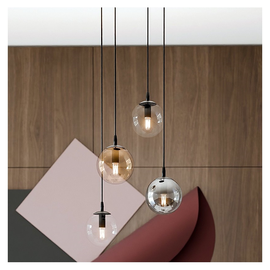 Candeeiro suspenso COSMO 4xE14/10W/230V diâmetro 40 cm preto/cinzento/bege/transparente