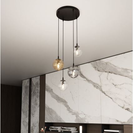 Candeeiro suspenso COSMO 4xE14/10W/230V diâmetro 40 cm preto/cinzento/bege/transparente
