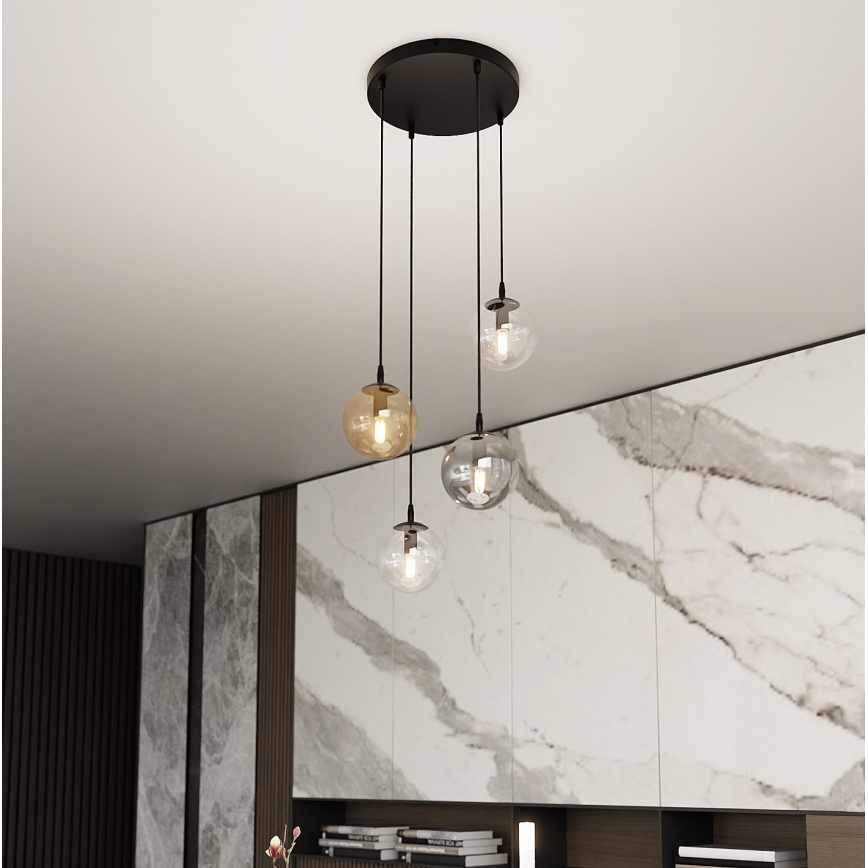 Candeeiro suspenso COSMO 4xE14/10W/230V diâmetro 40 cm preto/cinzento/bege/transparente