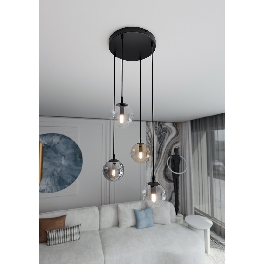 Candeeiro suspenso COSMO 4xE14/10W/230V diâmetro 40 cm preto/cinzento/bege/transparente