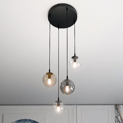 Candeeiro suspenso COSMO 4xE14/10W/230V diâmetro 40 cm preto/cinzento/bege/transparente