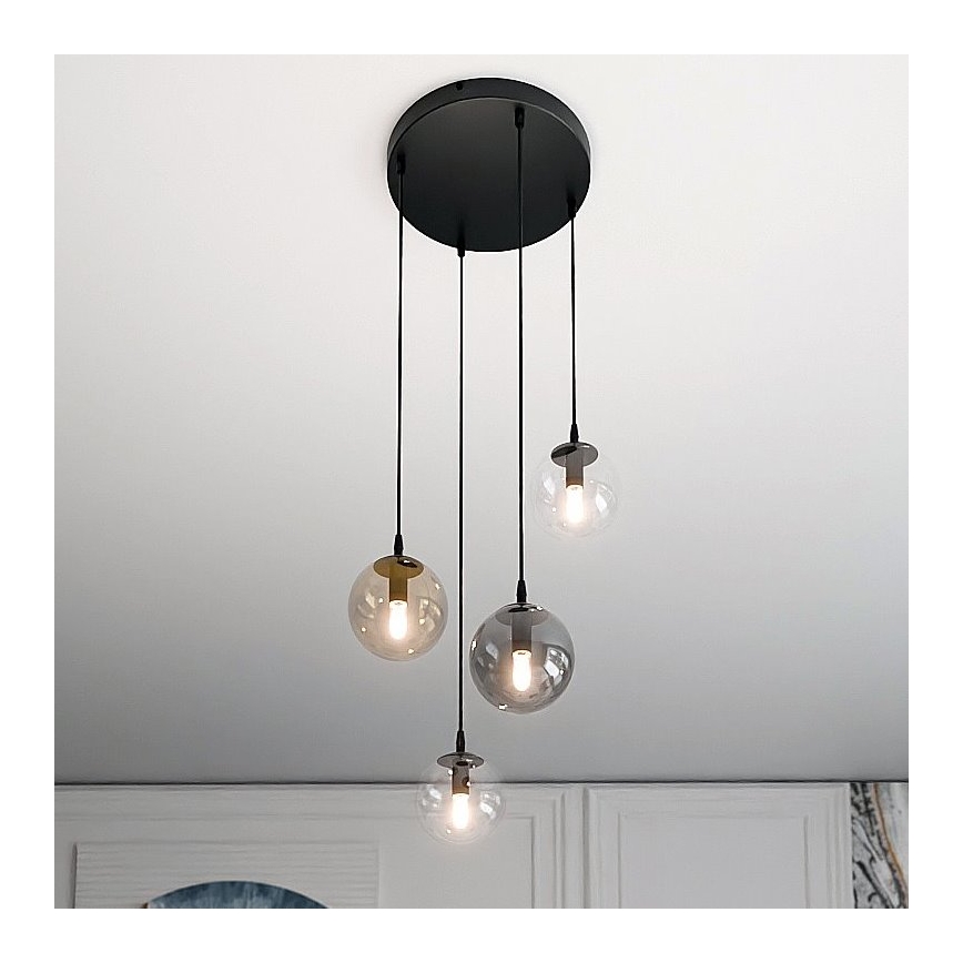 Candeeiro suspenso COSMO 4xE14/10W/230V diâmetro 40 cm preto/cinzento/bege/transparente