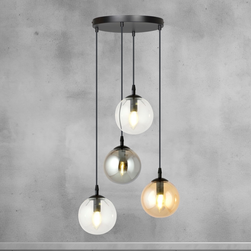 Candeeiro suspenso COSMO 4xE14/10W/230V diâmetro 40 cm preto/cinzento/bege/transparente