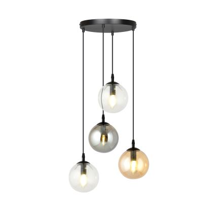 Candeeiro suspenso COSMO 4xE14/10W/230V diâmetro 40 cm preto/cinzento/bege/transparente