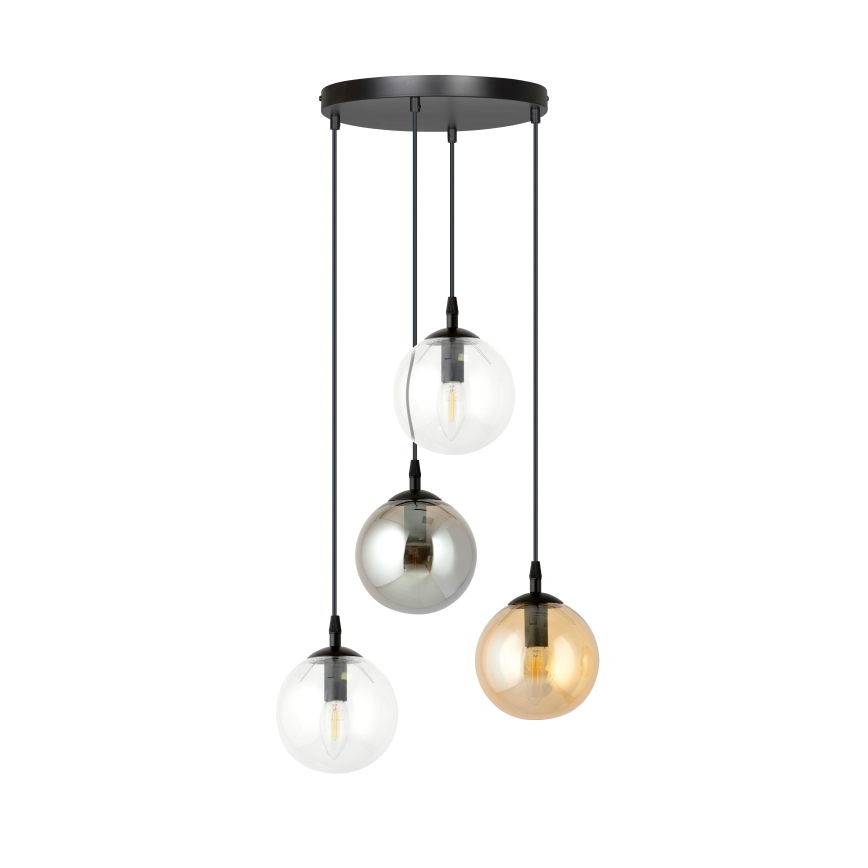 Candeeiro suspenso COSMO 4xE14/10W/230V diâmetro 40 cm preto/cinzento/bege/transparente