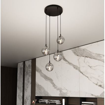 Candeeiro suspenso COSMO 4xE14/10W/230V diâmetro 40 cm preto/cinzento