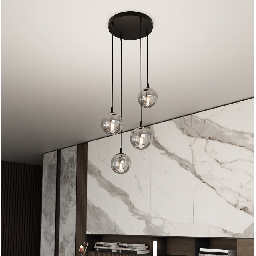 Candeeiro suspenso COSMO 4xE14/10W/230V diâmetro 40 cm preto/cinzento