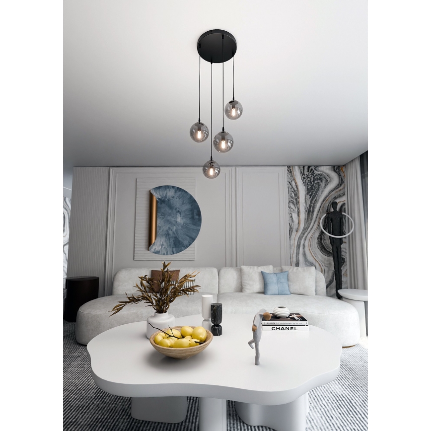 Candeeiro suspenso COSMO 4xE14/10W/230V diâmetro 40 cm preto/cinzento
