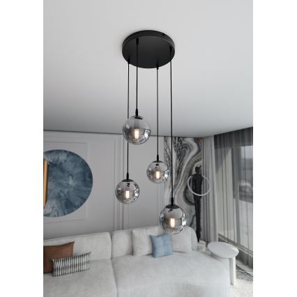 Candeeiro suspenso COSMO 4xE14/10W/230V diâmetro 40 cm preto/cinzento