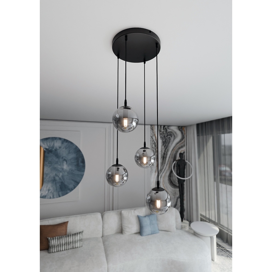 Candeeiro suspenso COSMO 4xE14/10W/230V diâmetro 40 cm preto/cinzento
