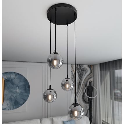 Candeeiro suspenso COSMO 4xE14/10W/230V diâmetro 40 cm preto/cinzento
