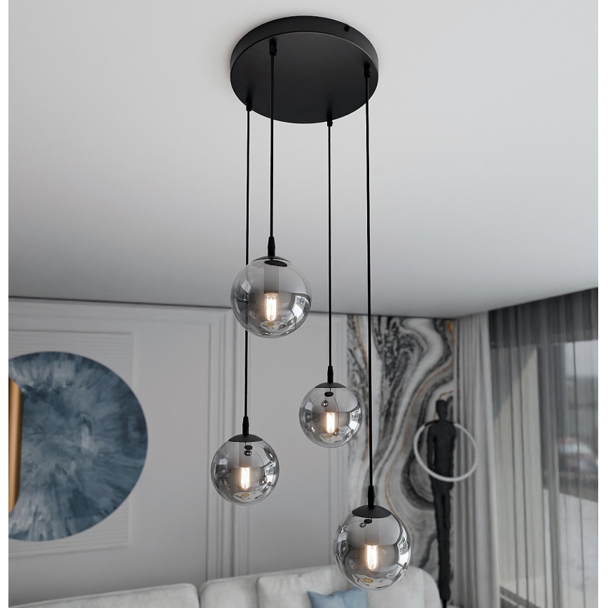 Candeeiro suspenso COSMO 4xE14/10W/230V diâmetro 40 cm preto/cinzento
