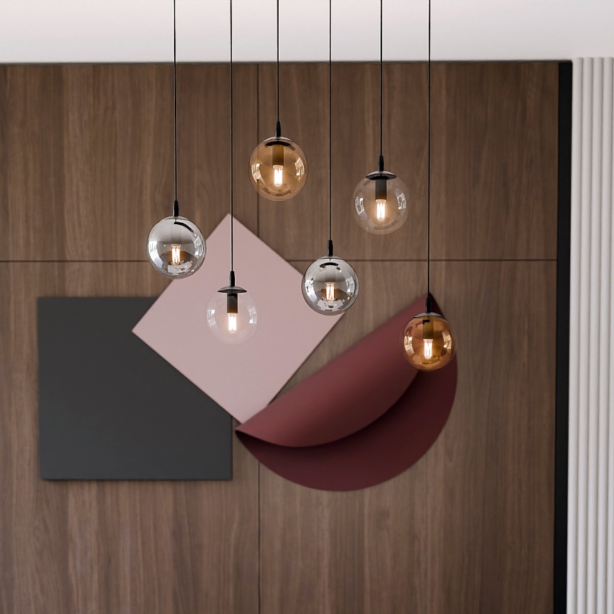 Candeeiro suspenso COSMO 6xE14/10W/230V preto/cinzento/bege/transparente