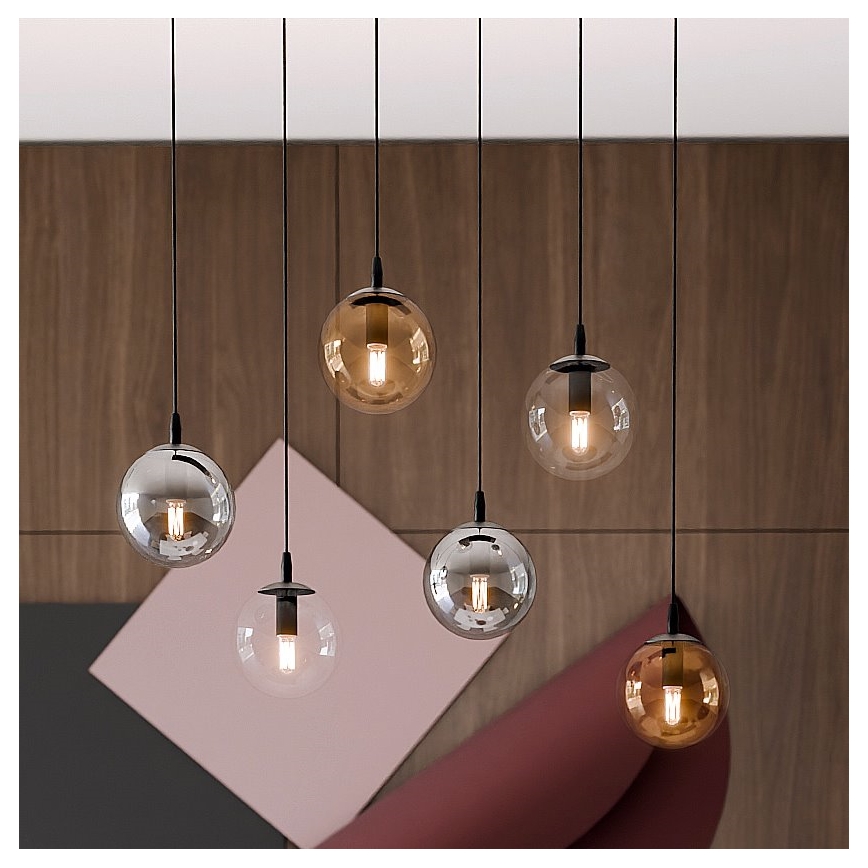Candeeiro suspenso COSMO 6xE14/10W/230V preto/cinzento/bege/transparente