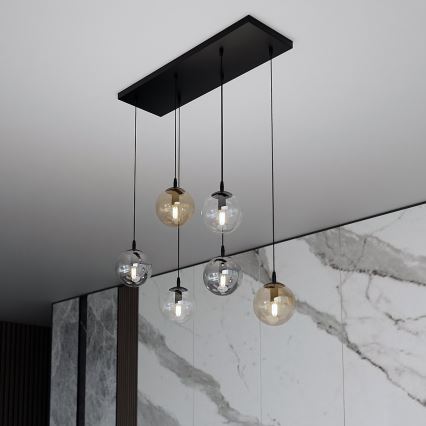 Candeeiro suspenso COSMO 6xE14/10W/230V preto/cinzento/bege/transparente