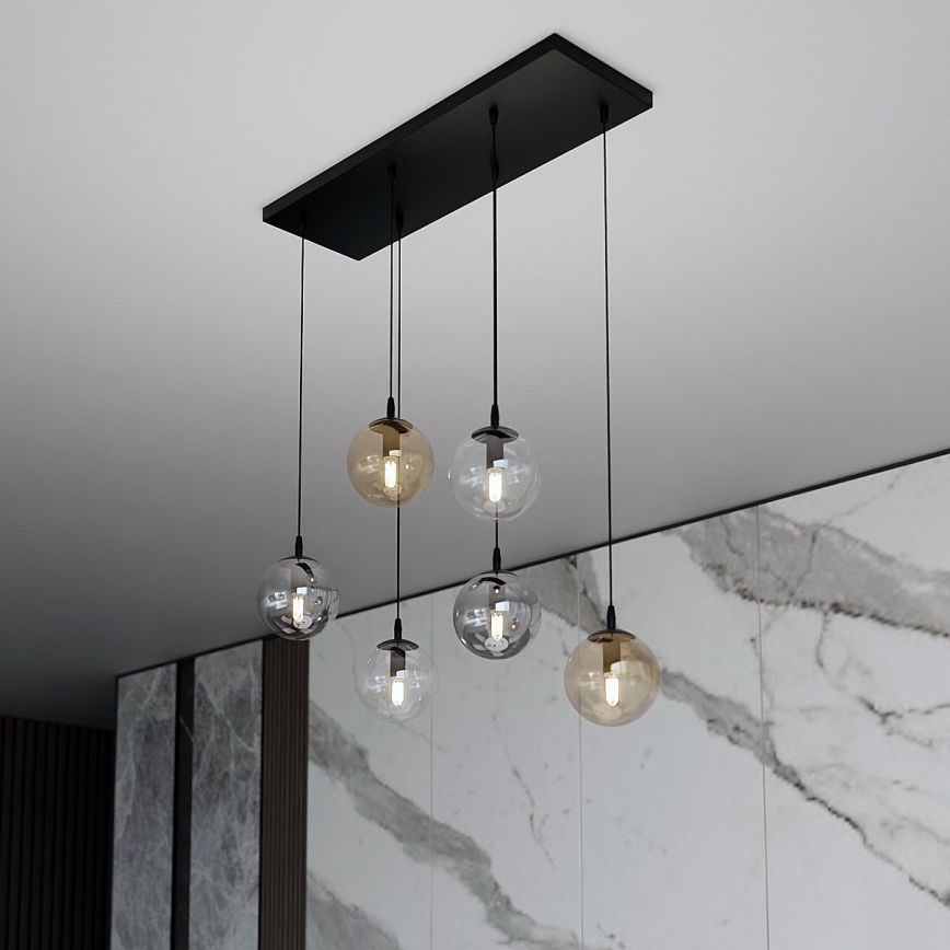 Candeeiro suspenso COSMO 6xE14/10W/230V preto/cinzento/bege/transparente