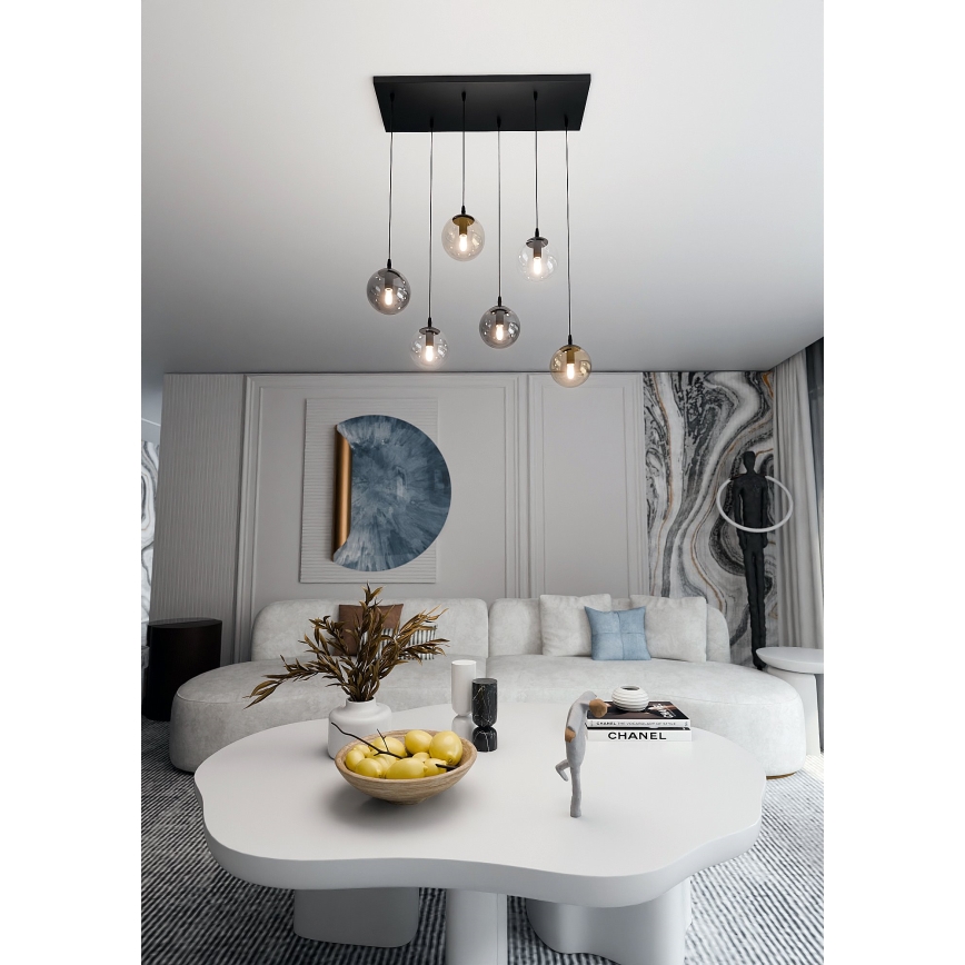 Candeeiro suspenso COSMO 6xE14/10W/230V preto/cinzento/bege/transparente