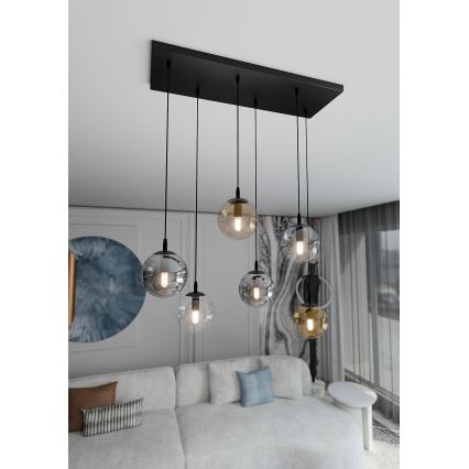 Candeeiro suspenso COSMO 6xE14/10W/230V preto/cinzento/bege/transparente