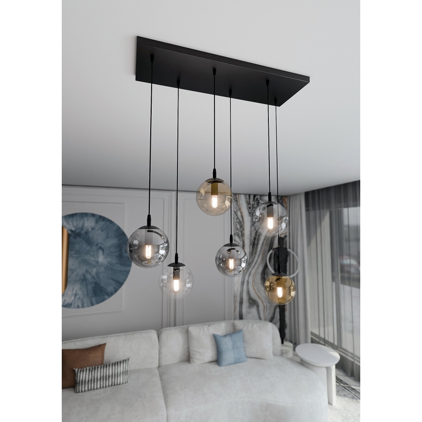 Candeeiro suspenso COSMO 6xE14/10W/230V preto/cinzento/bege/transparente
