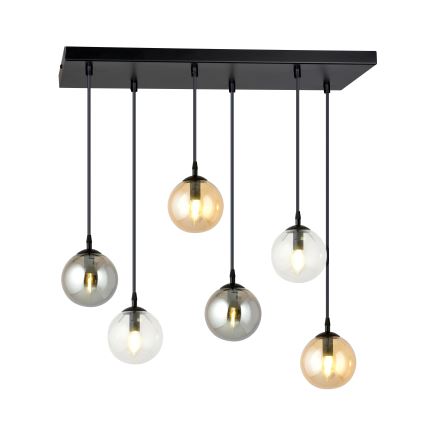 Candeeiro suspenso COSMO 6xE14/10W/230V preto/cinzento/bege/transparente