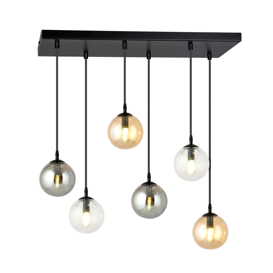 Candeeiro suspenso COSMO 6xE14/10W/230V preto/cinzento/bege/transparente