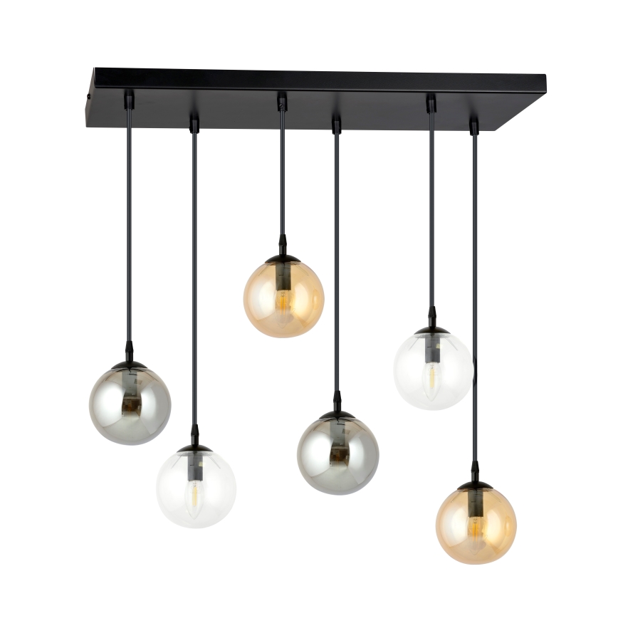 Candeeiro suspenso COSMO 6xE14/10W/230V preto/cinzento/bege/transparente