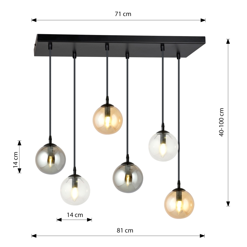 Candeeiro suspenso COSMO 6xE14/10W/230V preto/cinzento/bege/transparente