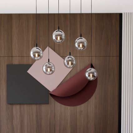 Candeeiro suspenso COSMO 6xE14/10W/230V preto/cinzento