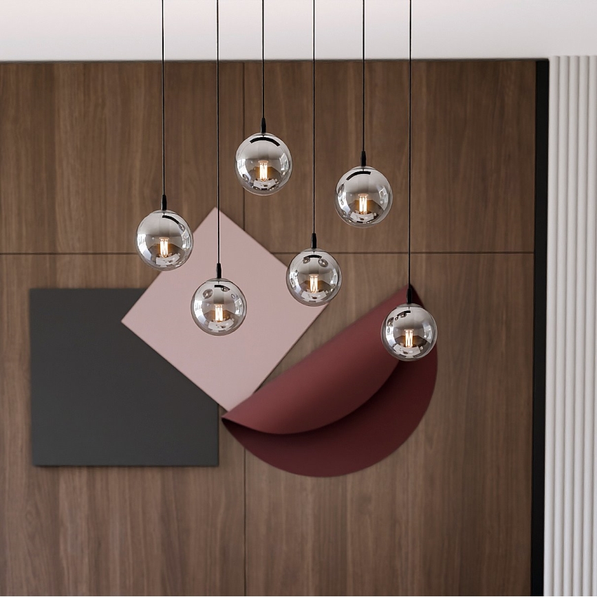 Candeeiro suspenso COSMO 6xE14/10W/230V preto/cinzento