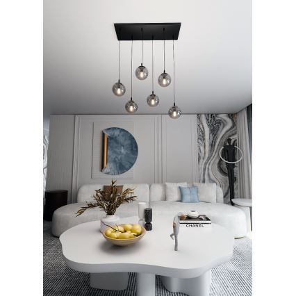 Candeeiro suspenso COSMO 6xE14/10W/230V preto/cinzento