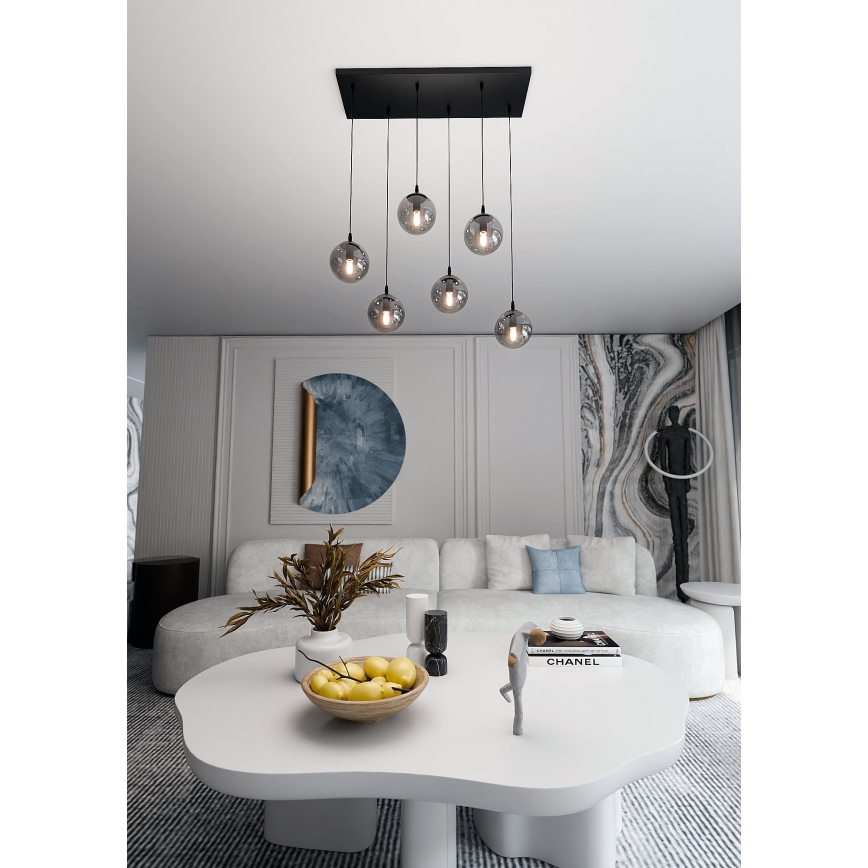 Candeeiro suspenso COSMO 6xE14/10W/230V preto/cinzento
