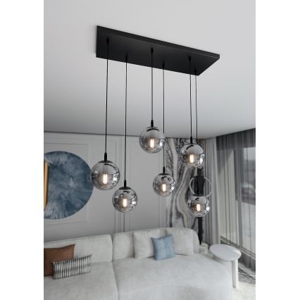 Candeeiro suspenso COSMO 6xE14/10W/230V preto/cinzento