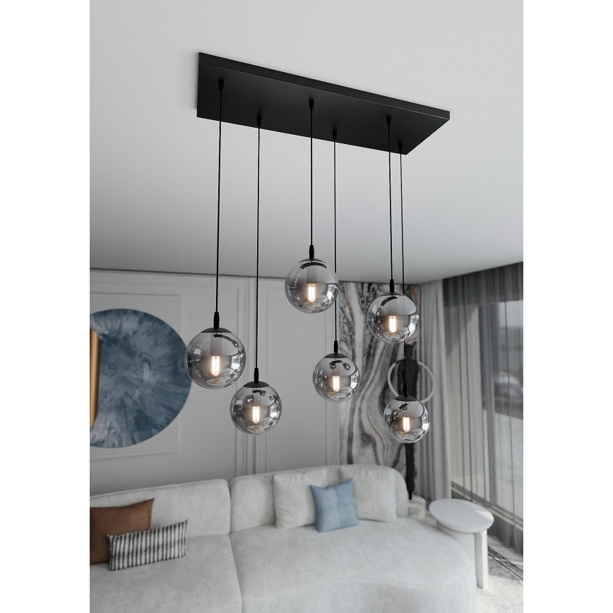 Candeeiro suspenso COSMO 6xE14/10W/230V preto/cinzento