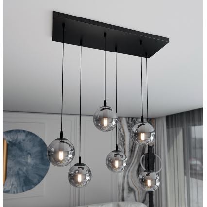 Candeeiro suspenso COSMO 6xE14/10W/230V preto/cinzento