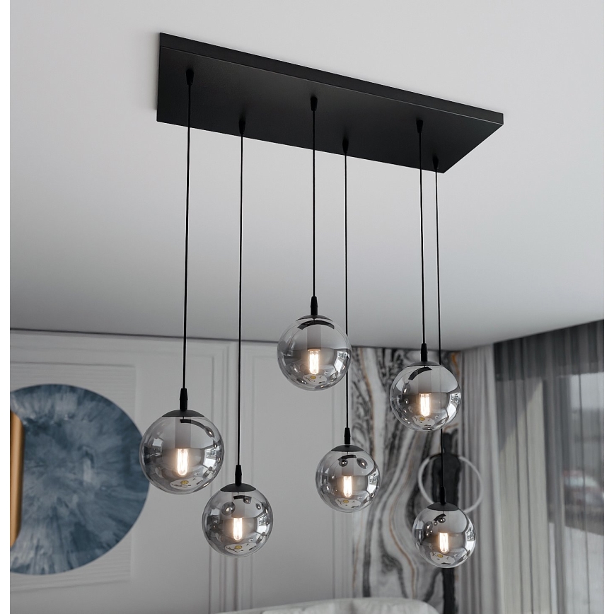 Candeeiro suspenso COSMO 6xE14/10W/230V preto/cinzento