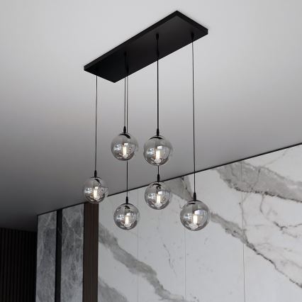 Candeeiro suspenso COSMO 6xE14/10W/230V preto/cinzento