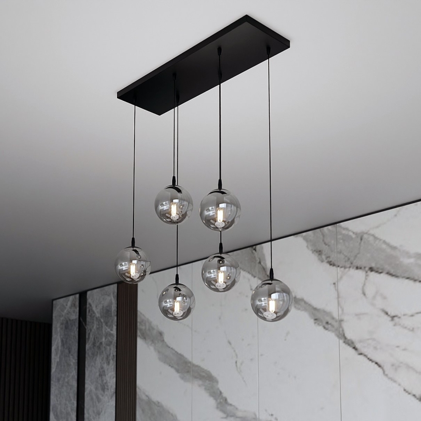 Candeeiro suspenso COSMO 6xE14/10W/230V preto/cinzento