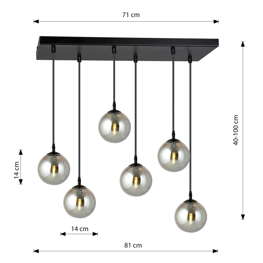 Candeeiro suspenso COSMO 6xE14/10W/230V preto/cinzento