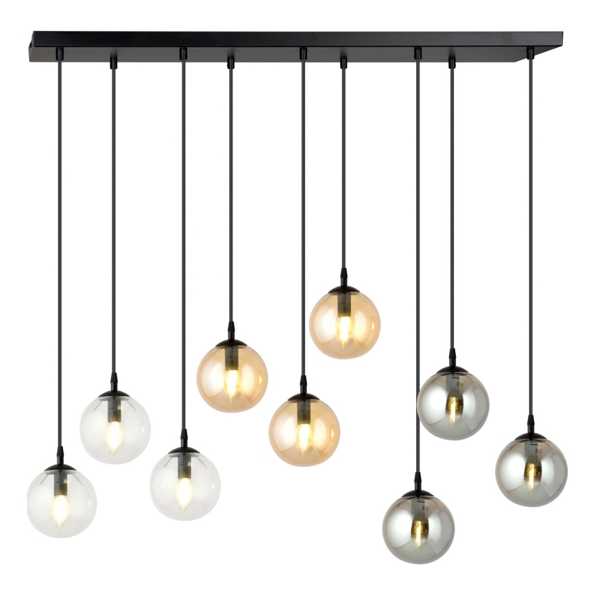 Candeeiro suspenso COSMO 9xE14/10W/230V preto/cinzento/bege/transparente