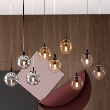 Candeeiro suspenso COSMO 9xE14/10W/230V preto/cinzento/bege/transparente
