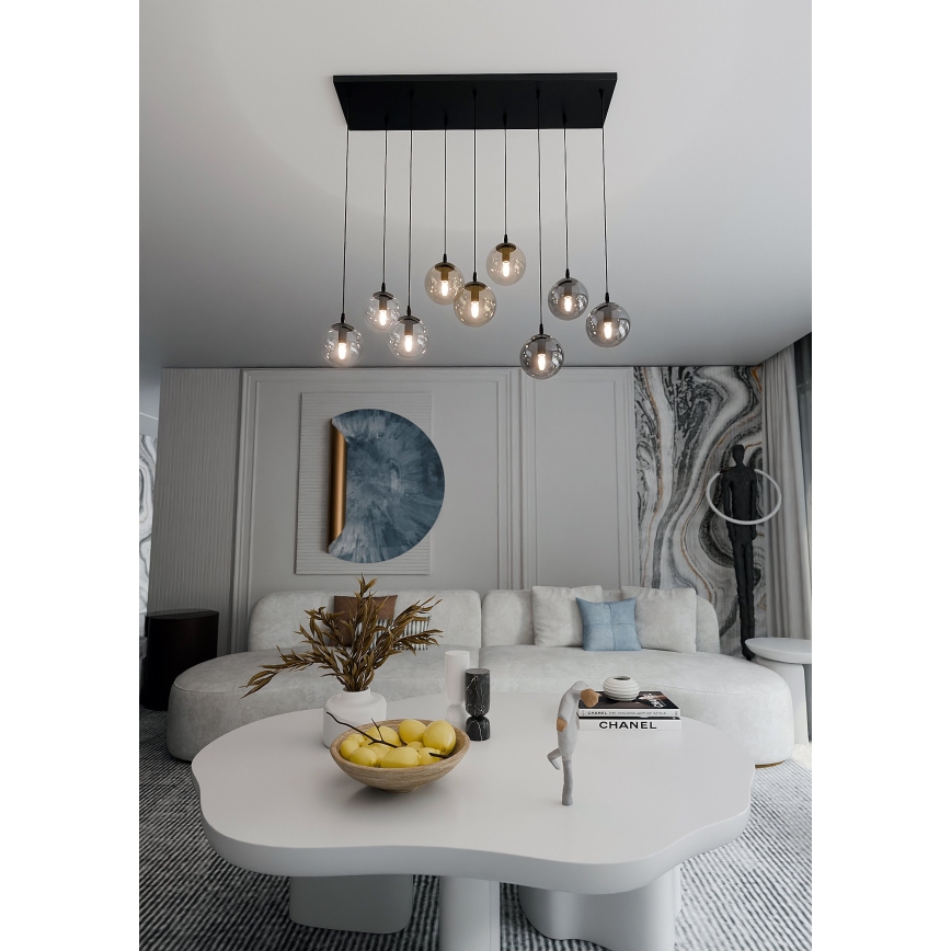Candeeiro suspenso COSMO 9xE14/10W/230V preto/cinzento/bege/transparente