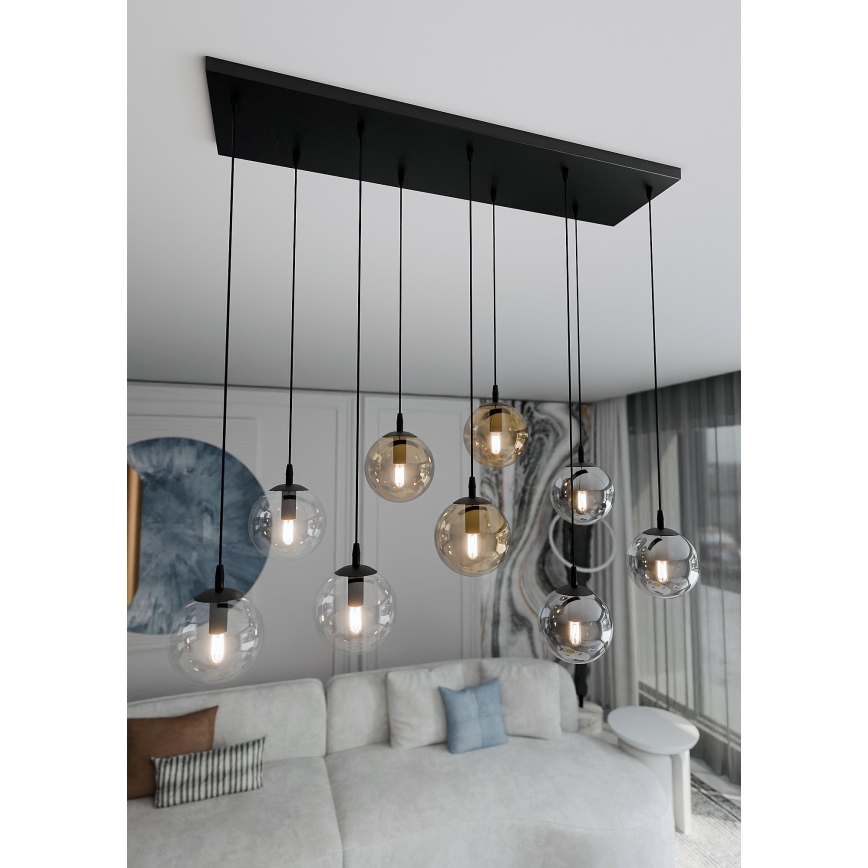 Candeeiro suspenso COSMO 9xE14/10W/230V preto/cinzento/bege/transparente