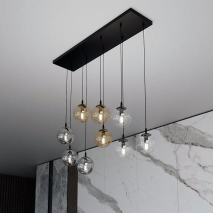 Candeeiro suspenso COSMO 9xE14/10W/230V preto/cinzento/bege/transparente