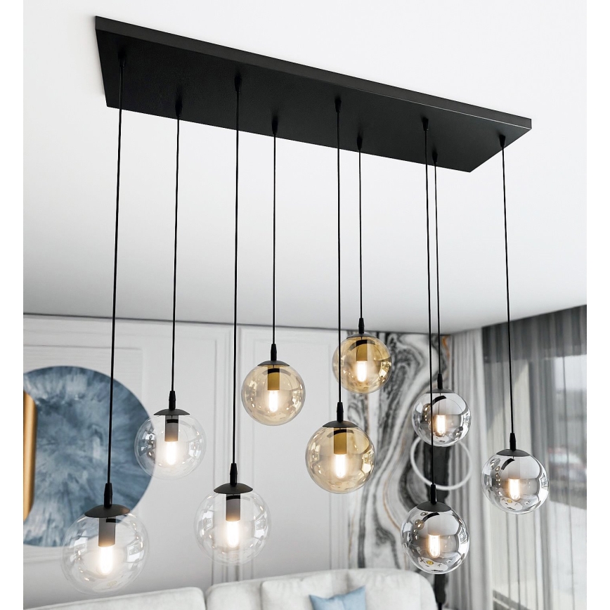 Candeeiro suspenso COSMO 9xE14/10W/230V preto/cinzento/bege/transparente