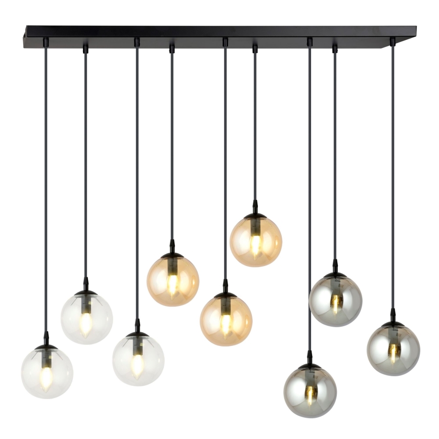 Candeeiro suspenso COSMO 9xE14/10W/230V preto/cinzento/bege/transparente