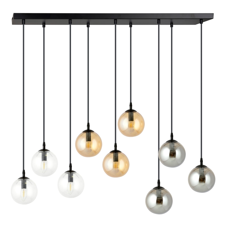Candeeiro suspenso COSMO 9xE14/10W/230V preto/cinzento/bege/transparente