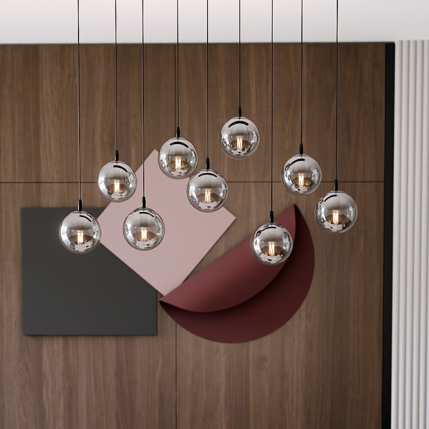 Candeeiro suspenso COSMO 9xE14/10W/230V preto/cinzento