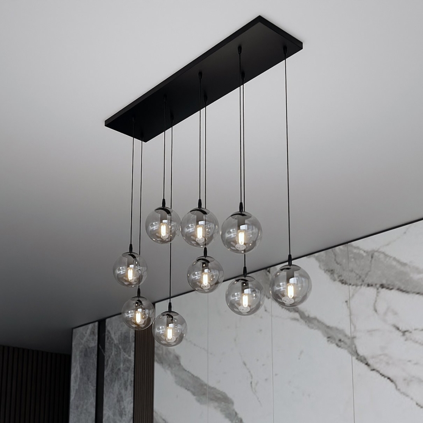 Candeeiro suspenso COSMO 9xE14/10W/230V preto/cinzento