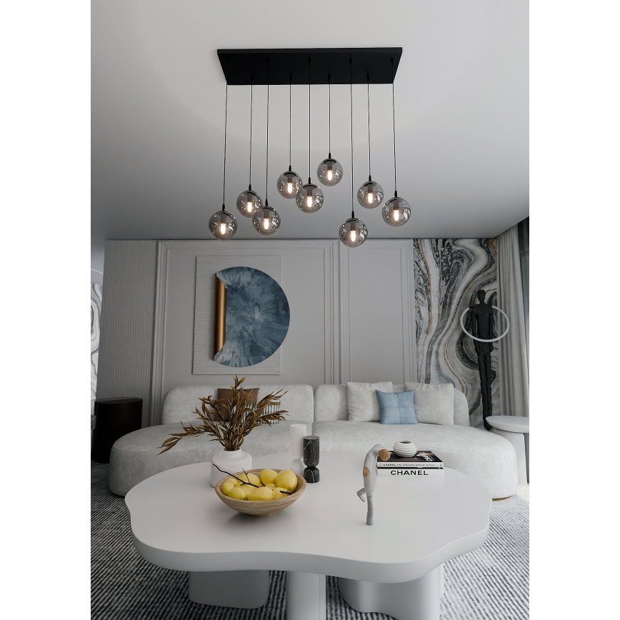Candeeiro suspenso COSMO 9xE14/10W/230V preto/cinzento
